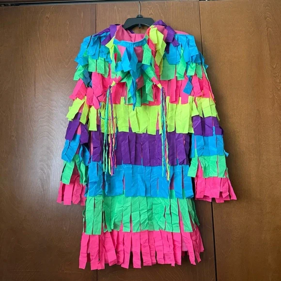 Tipsy Elves Rainbow Piñata Dress Bright Multicolor Fringe Costume Hood NWT Sz XL - Picture 3 of 9